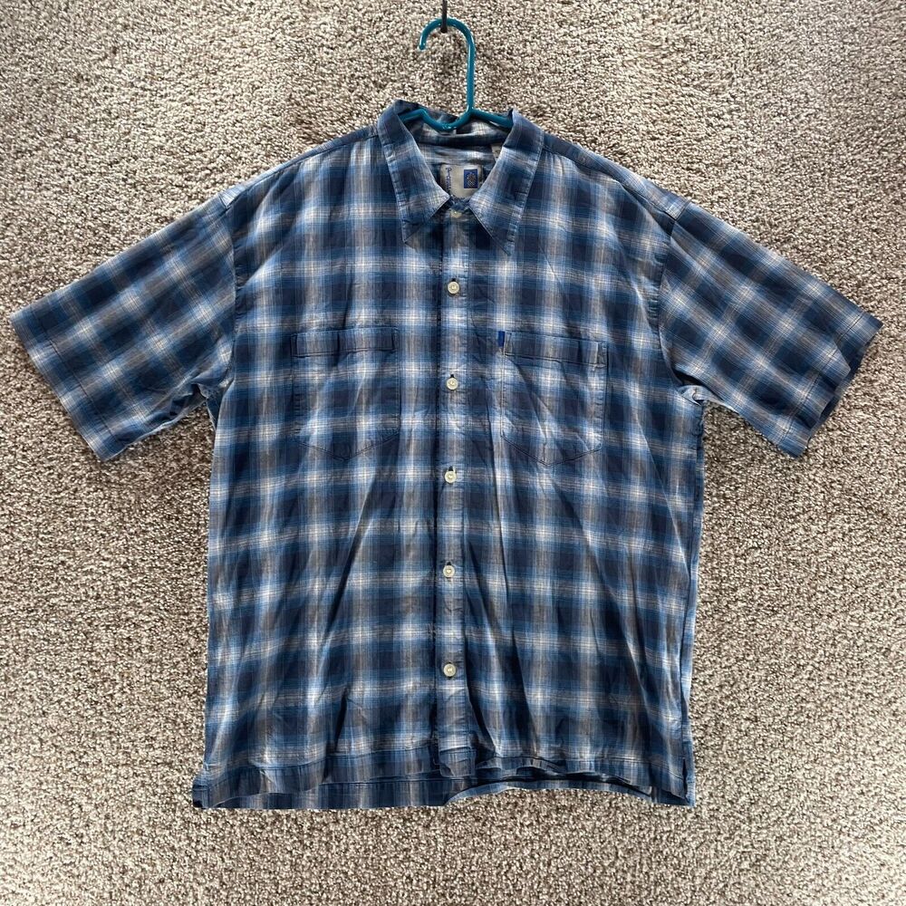 Pineapple Connection Hawaiian Shirt Men Medium Blue Plaid Button Up Adult Cotton